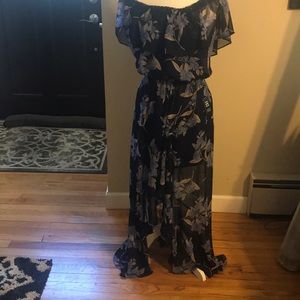 Express Hi Low Sheer Off Shoulder Dress
